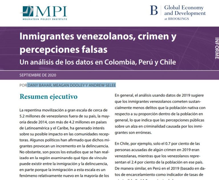 Foto del informe Inmigrantes venezolanos, crimen y percepciones falsas